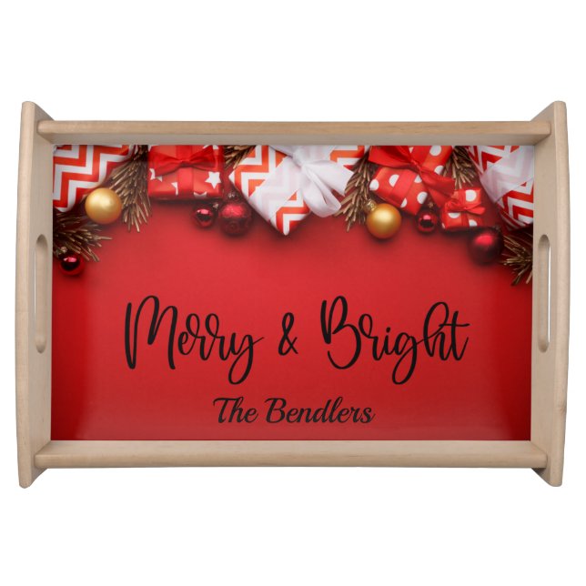 Merry and Bright Personalized Serving Tray (Front)