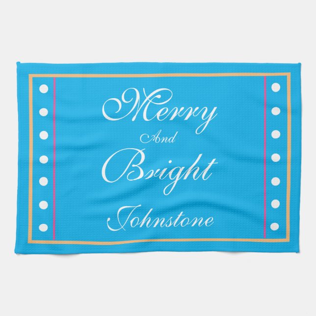 Merry And Bright Personalized Vintage Christmas Kitchen Towel (Horizontal)