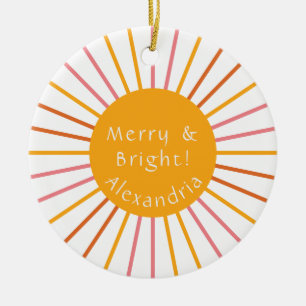 Merry and Bright Personalized Yellow Ceramic Ornament