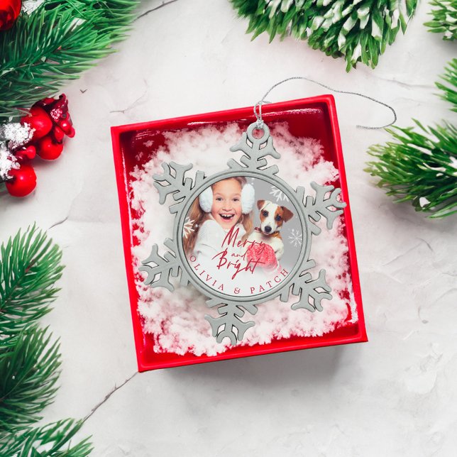 Merry and Bright | Pet Holiday Snowflake Snowflake Pewter Christmas Ornament (Merry and Bright | Pet Holiday Snowflake Snowflake Pewter Christmas Ornament)