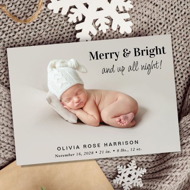 Merry And Bright Photo Christmas Birth Announcement (A beautiful and unique way to introduce family and friends to your Christmas  baby)