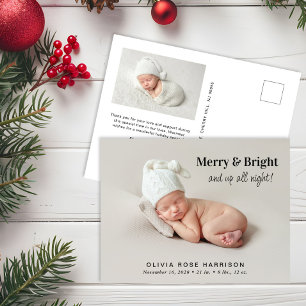 Merry And Bright Photo Christmas Birth Announcement Postcard