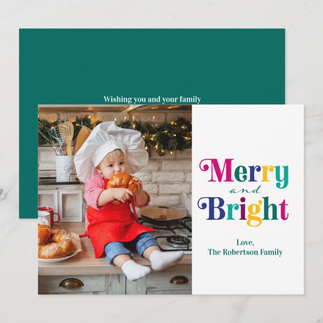 Merry and Bright  Photo Christmas Holiday Card (Front/Back)