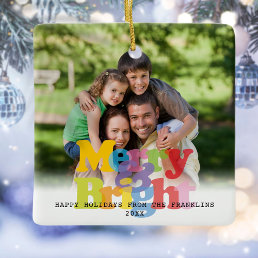 Merry And Bright Photo Christmas Holiday Ceramic Ornament