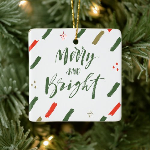 Merry and Bright Photo Christmas Tree Ceramic Ornament