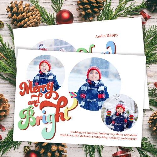 Merry and Bright Photo Collage Christmas Holiday Card