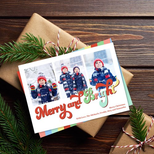 Merry and Bright Photo Collage Christmas Holiday Card