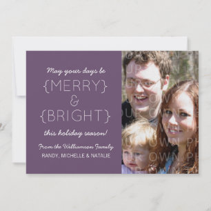 Merry and Bright Photo Flat Card, Purple Holiday Card