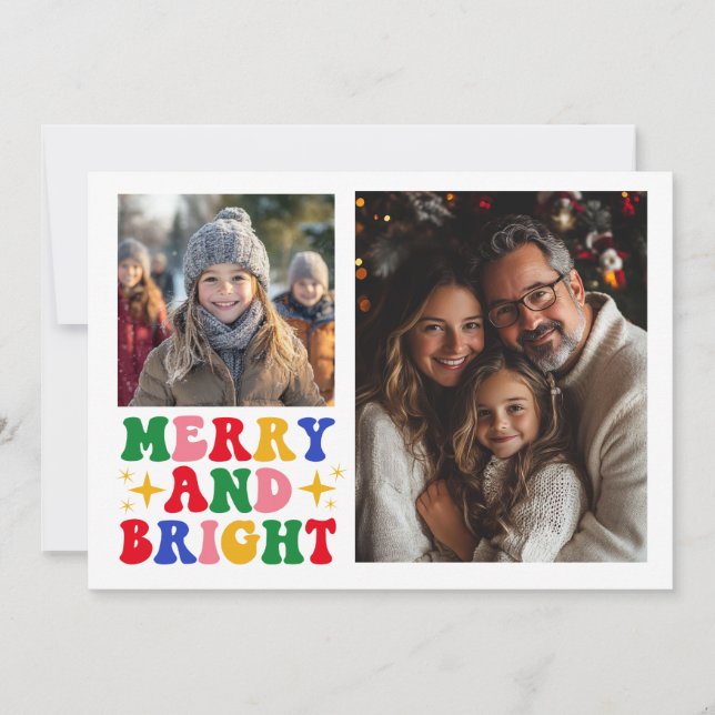 Merry and Bright Photo Flat Holiday Card (Front)