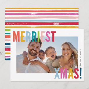 MERRY and BRIGHT PHOTO modern family colorful Holiday Card