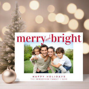 Merry and Bright Photo Red Holiday Card