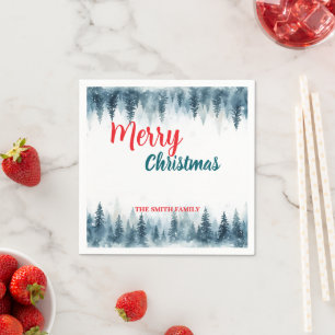 Merry and Bright pine tree forest Christmas Napkins
