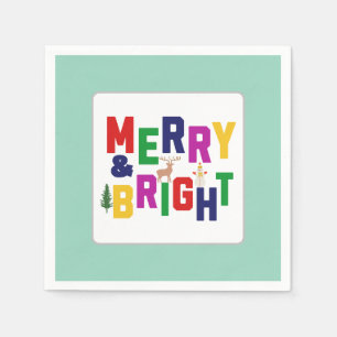 Merry and Bright Pine Tree Reindeer Snowman Napkins