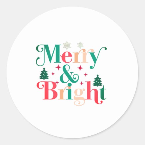 Merry And Bright Pine Tree Snowflakes Classic Round Sticker