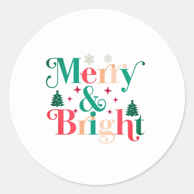 Merry And Bright Pine Tree Snowflakes Classic Round Sticker (Front)
