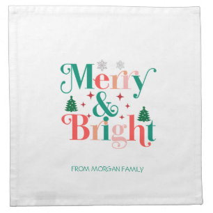 Merry And Bright Pine Tree Snowflakes Cloth Napkin