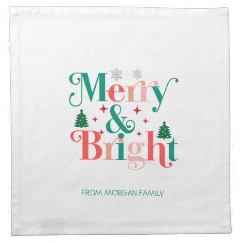 Merry And Bright Pine Tree Snowflakes Cloth Napkin