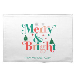 Merry And Bright Pine Tree Snowflakes Cloth Placemat