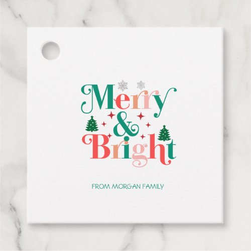 Merry And Bright Pine Tree Snowflakes Favor Tags