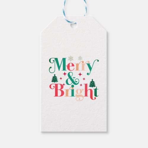 Merry And Bright Pine Tree Snowflakes Gift Tags