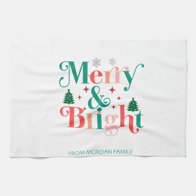 Merry And Bright Pine Tree Snowflakes Kitchen Towel (Horizontal)
