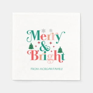 Merry And Bright Pine Tree Snowflakes Napkins