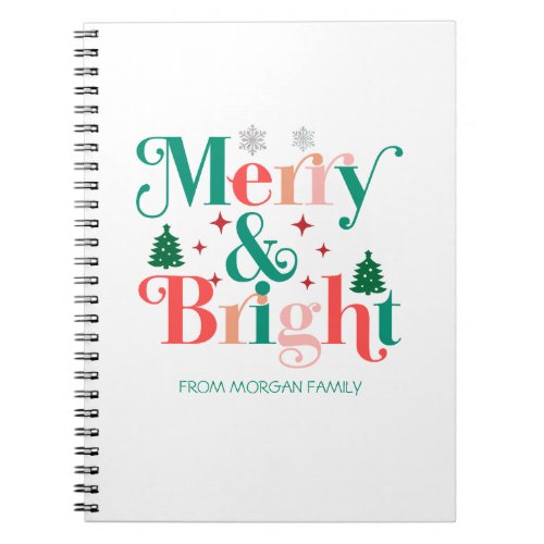 Merry And Bright Pine Tree Snowflakes Notebook