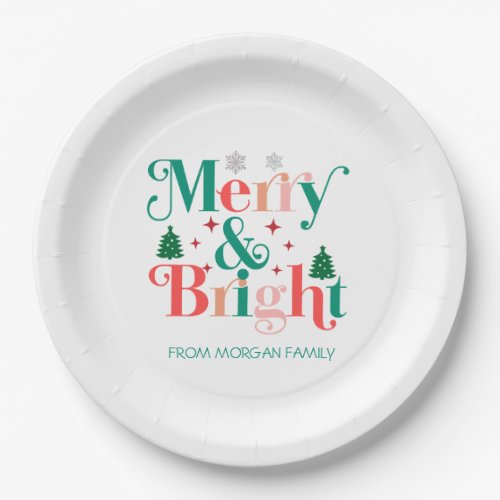 Merry And Bright Pine Tree Snowflakes Paper Plates