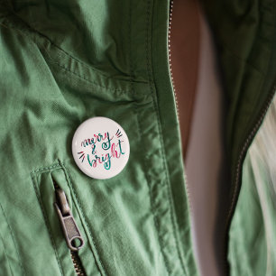Merry and bright - pink and green button