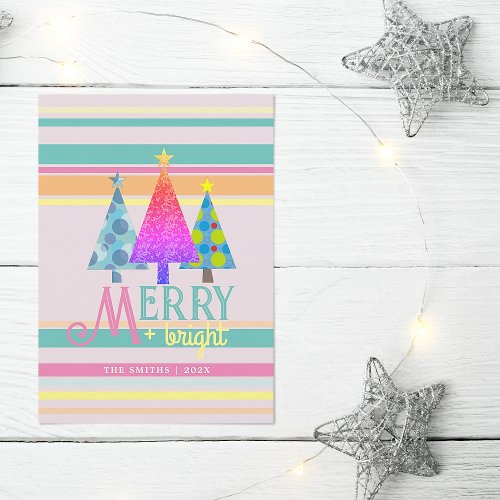 Merry and Bright Pink Christmas Holiday Card