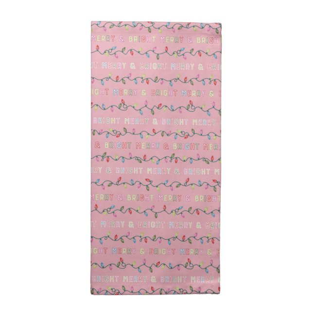 Merry and Bright Pink Christmas Lights Cloth Napkin (Half Fold)