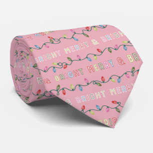 Merry and Bright Pink Christmas Lights  Neck Tie