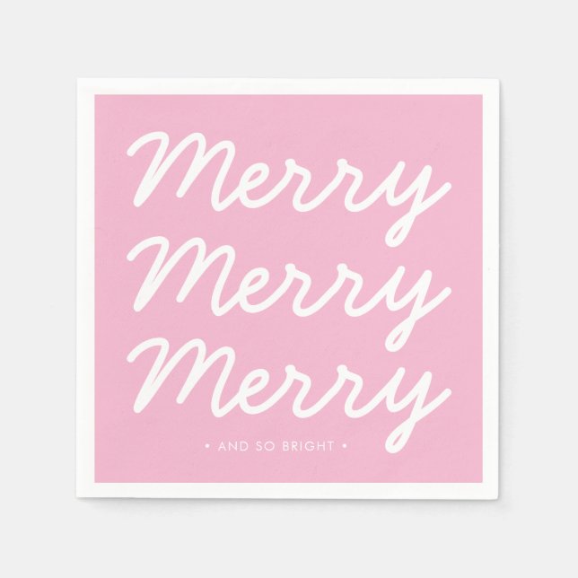 Merry and Bright Pink Christmas Napkins (Front)