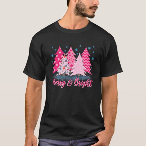 Merry And Bright Pink Christmas Tree Pink Christm T_Shirt