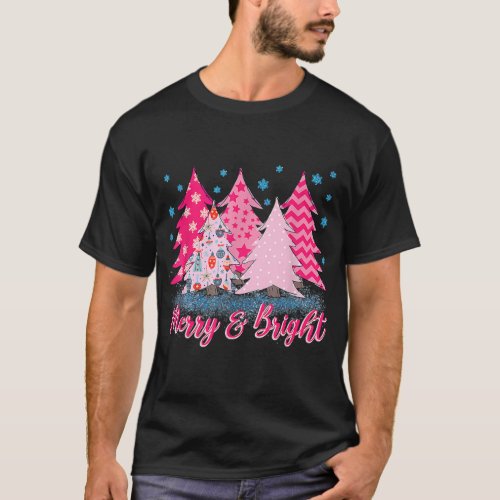 Merry and Bright Pink Christmas Tree Pink T_Shirt