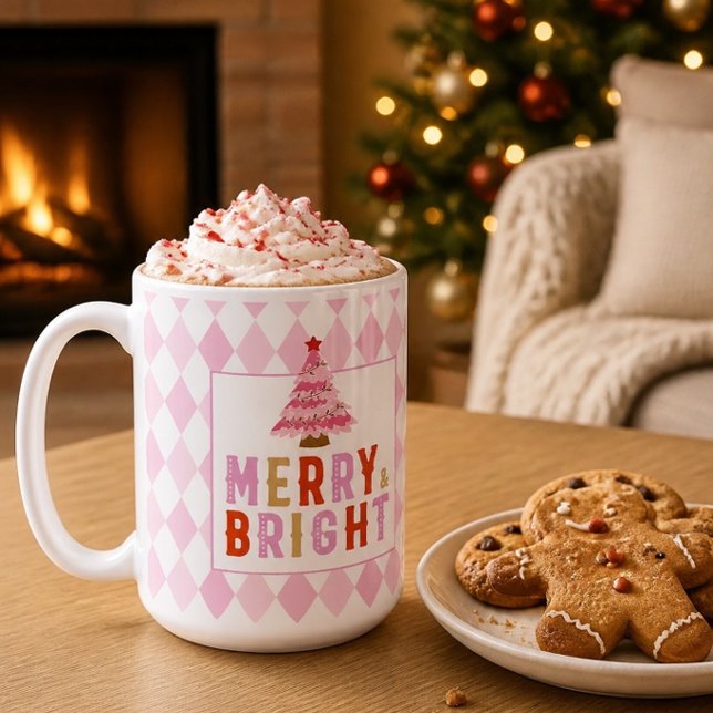 Merry and Bright Pink Diamond Christmas Coffee Mug (Creator Uploaded)