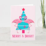 Merry and Bright Pink Flamingo Beach Christmas Holiday Card<br><div class="desc">Custom personalized Merry and Bright Pink Flamingos Beach Christmas tree greeting card in classic pink, turquoise and teal tropical color palette. A great coastal Christmas card for anyone who lives by the sea. You can also download this card digitally to send via email or text, or to print at home!...</div>