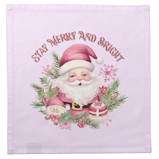 Merry and Bright - Pink Santa Cloth Napkin (Front)