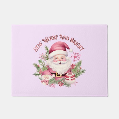 Merry and Bright _ Pink Santa Doormat