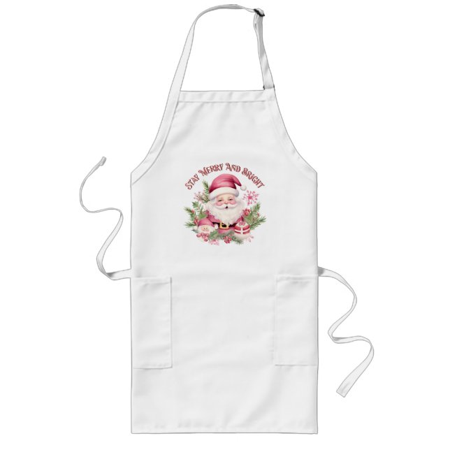 Merry and Bright - Pink Santa Long Apron (Front)
