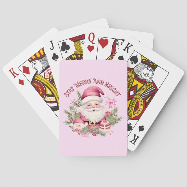 Merry and Bright - Pink Santa Poker Cards (Back)