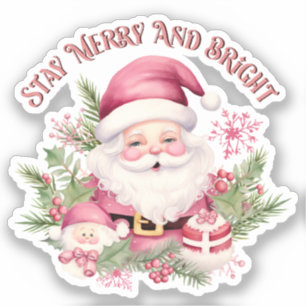 Merry and Bright - Pink Santa Sticker