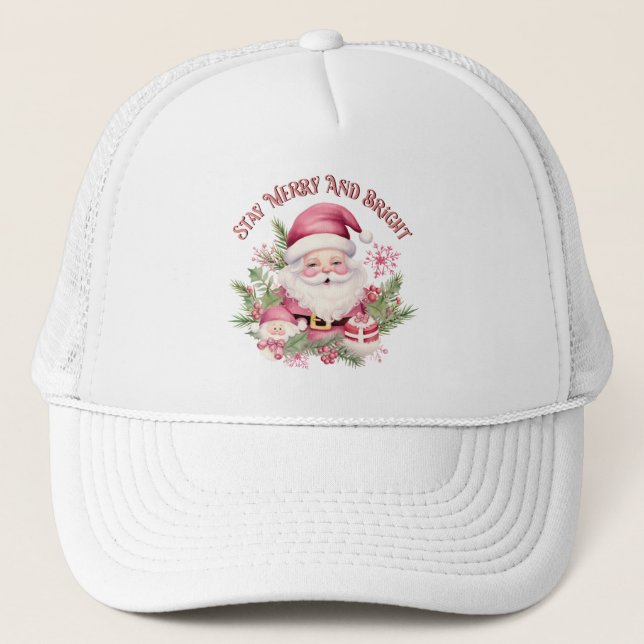 Merry and Bright - Pink Santa Trucker Hat (Front)