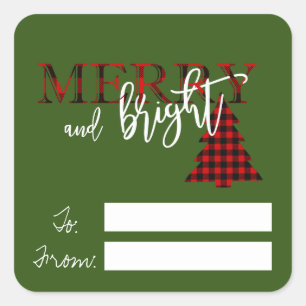 Merry and Bright Plaid Gift Tag Sticker Label