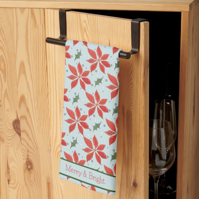 Merry and Bright Poinsetta Holiday Pattern Kitchen Kitchen Towel (Thirds Fold)
