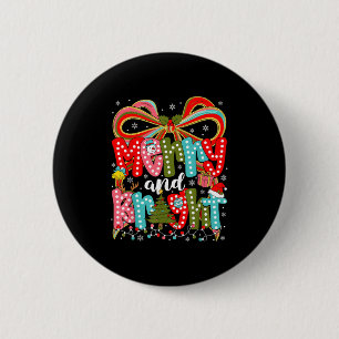 Merry And Bright Preppy Coquette Bow Christmas Wom Button