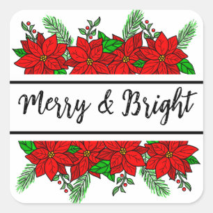 Merry and Bright Pretty Christmas Square Sticker