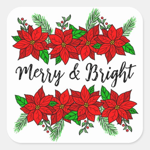 Merry and Bright  Pretty Christmas Square Sticker
