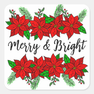Merry and Bright Pretty Christmas Square Sticker