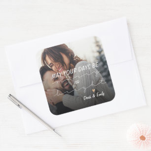Merry And Bright Pretty Script Photo Happy Holiday Square Sticker